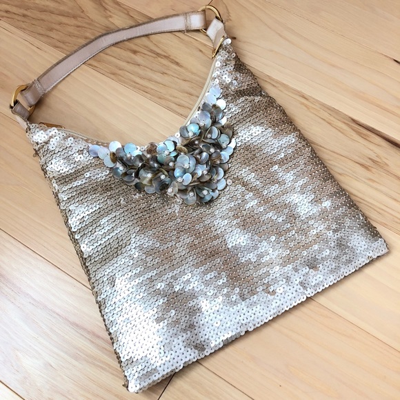 Handbags - Vintage Embellished Matte Gold Sequin Evening Bag